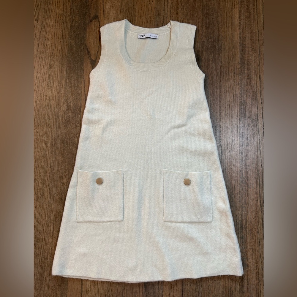 Zara Sleeveless Sweater Dress-Size Small-Ivory/Cream